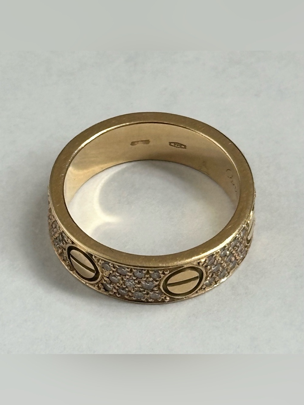 Cartier Love Ring Band Classic Model Pave Diamond 18K Yellow Gold Size 52 / US 6 - Picture 4 of 5